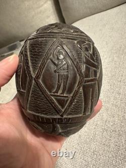 Visage de banque en noix de coco sculptée, art populaire, période coloniale espagnole, République mexicaine, 18e/19e siècle