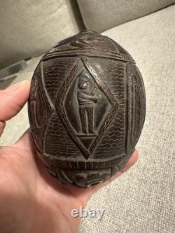 Visage de banque en noix de coco sculptée, art populaire, période coloniale espagnole, République mexicaine, 18e/19e siècle