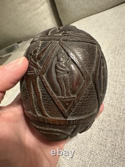 Visage de banque en noix de coco sculptée, art populaire, période coloniale espagnole, République mexicaine, 18e/19e siècle