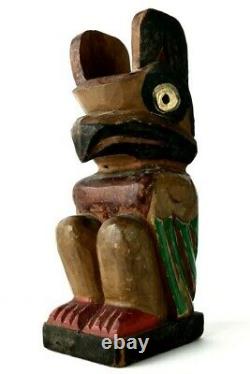 Vrai Millésime Alaskan Sculpté Animal Totem Pole Peint Art Populaire Figure Grande 6.5