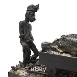 Vtg 22 Coal Miner Withdonkey Panier American Long Folk Art Sculpture Sculpture En Bois