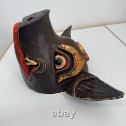 Vtg Cochon sauvage indonésien balinais en bois peint sculpté à la main 9x14 art populaire