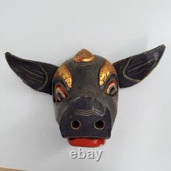Vtg Cochon sauvage indonésien balinais en bois peint sculpté à la main 9x14 art populaire