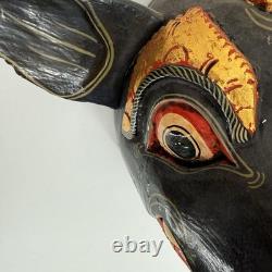 Vtg Cochon sauvage indonésien balinais en bois peint sculpté à la main 9x14 art populaire