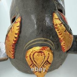 Vtg Cochon sauvage indonésien balinais en bois peint sculpté à la main 9x14 art populaire