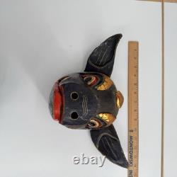 Vtg Cochon sauvage indonésien balinais en bois peint sculpté à la main 9x14 art populaire