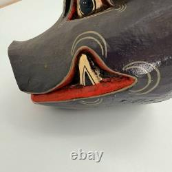 Vtg Cochon sauvage indonésien balinais en bois peint sculpté à la main 9x14 art populaire