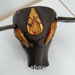 Vtg Cochon sauvage indonésien balinais en bois peint sculpté à la main 9x14 art populaire
