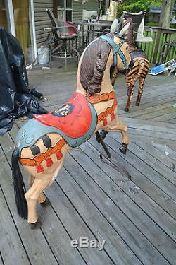 Vtg De Style Sculpté À La Main En Bois Peint Carrousel Carnaval Horse Folk Art Déco
