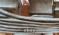 Vtg Grand Navire En Cèdre Sculpté Avec 3 Voiles Folk Art Witco Années 1960 Patina 3'×2' Tiki