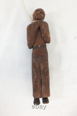 Vtg Homme sculpté à la main en train d’être pendu, nœud coulant du bourreau, art populaire western, époque Donshea