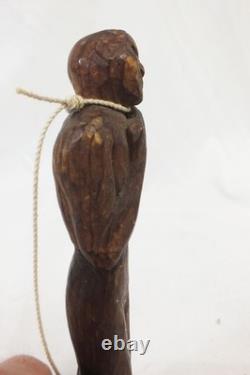 Vtg Homme sculpté à la main en train d’être pendu, nœud coulant du bourreau, art populaire western, époque Donshea