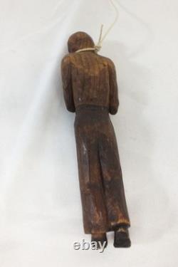 Vtg Homme sculpté à la main en train d’être pendu, nœud coulant du bourreau, art populaire western, époque Donshea