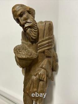 Vtg. Religious Wood Folk Art Carving À La Main Statue Friar