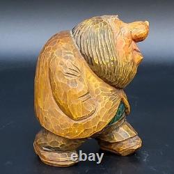Vtg Troll en bois sculpté à la main Otto Sveen Norvège Art populaire Bosse de nez 4.25T À LIRE