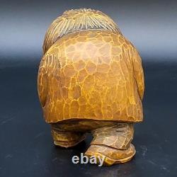 Vtg Troll en bois sculpté à la main Otto Sveen Norvège Art populaire Bosse de nez 4.25T À LIRE