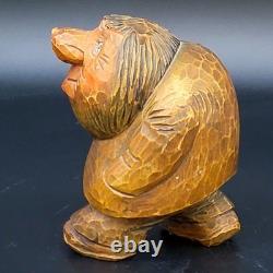 Vtg Troll en bois sculpté à la main Otto Sveen Norvège Art populaire Bosse de nez 4.25T À LIRE