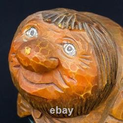 Vtg Troll en bois sculpté à la main Otto Sveen Norvège Art populaire Bosse de nez 4.25T À LIRE