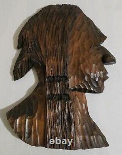 Vtg Wood Sculpté Indian Head Wall Plaque Maine State Prison Folk Art Boutique De Cigares