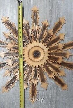 Vtg Wood Sunflower Zagopane Pologne 1974 Folk Art Énorme 24 Sculpture Suspendue