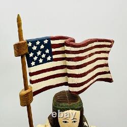 Wolf Creek 1994 Dame Liberté Art Populaire en Bois Signé Karen Rankin Drapeau Américain