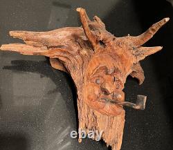 Wood Spirit Carving Caved Head Forest Face Sculpture Tree Wizard Landscheid'81