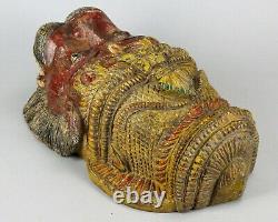 =antique Masque De Bois De Polychrome Sculpté D'hindu Lion Dieu Narasimha Raj Inde
